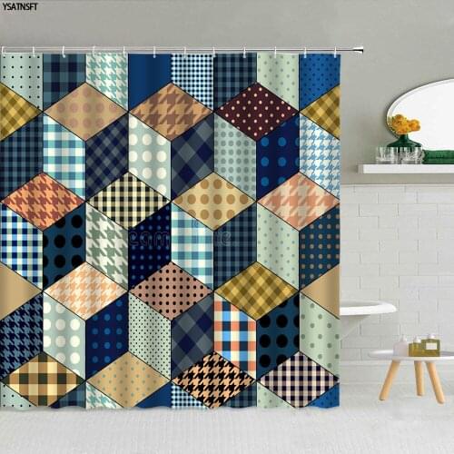 Modern Geometric Cube Shower Curtain 3D Stripes Dot Bohemian Floral Pattern Bathroom Fabric Home Decor Cloth Curtains With Hook