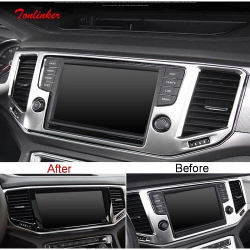 Tonlinker Interior Center Console NAV Panel sticker for Volkswagen TERAMONT 2017-18 Car Styling 1 PCS ABS/Metal Cover stickers