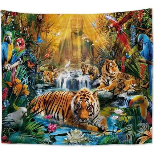 Buddha decoration tapestry jungle tiger wall hanging aesthetic decor blanket outdoor shade cloth