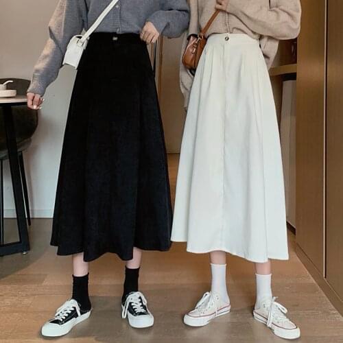 Autumn Casual High Waist A-line Women Skirts Spring Female Long Skirts