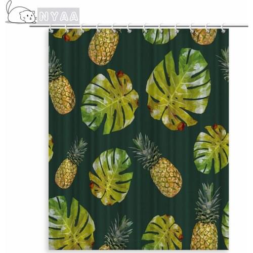 Green Leaves Printed Curtains For Bathroom Decoration Pineapple Shower Curtains Set With 12 Hooks Bath Decor douchegordijn 3d