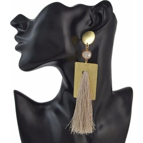 Handmade Cotton Ethnic Fringe Tassel Bohemian Earrings for Women Thread Long Fringe Wedding Drop Earring Party Jewelry Brincos