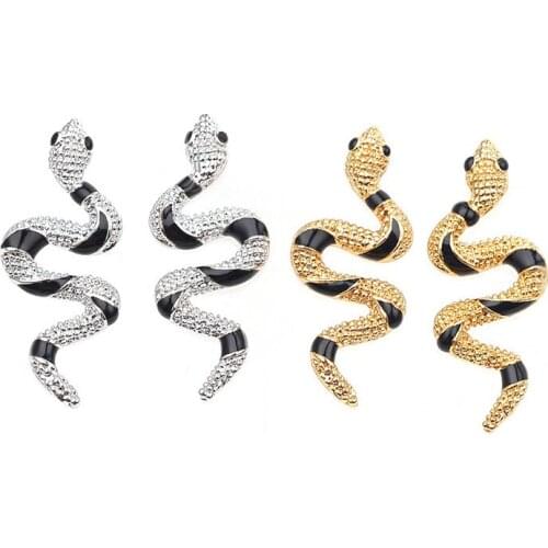 European Long Enamel Snake Earrings for Women Jewelry Punk Ear Stud Handmade Irregular Animal Womens Stud Earings Girl Gift E327