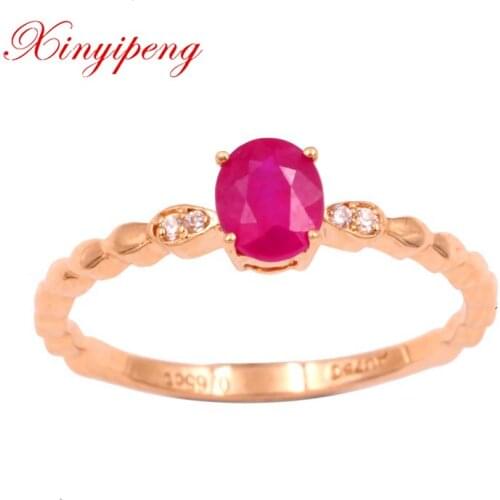 Xin yi peng 18 k rose gold inlaid natural ruby ring women ring simple fine anniversary gift Au750