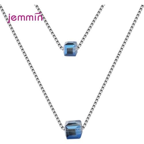 New Square Aurira Cube Sugar 925 Sterling Silver Fashion Jewelry Crystal Shiny Colorful Double Line Necklaces Fine Jewelry