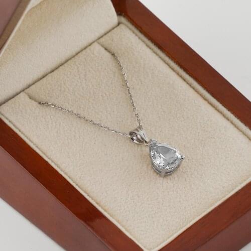 Women Silver Necklace with Drop White Zircon Stone Fashion Trendy Women Accesories 925 Silver Famale Gift Made in Turkey