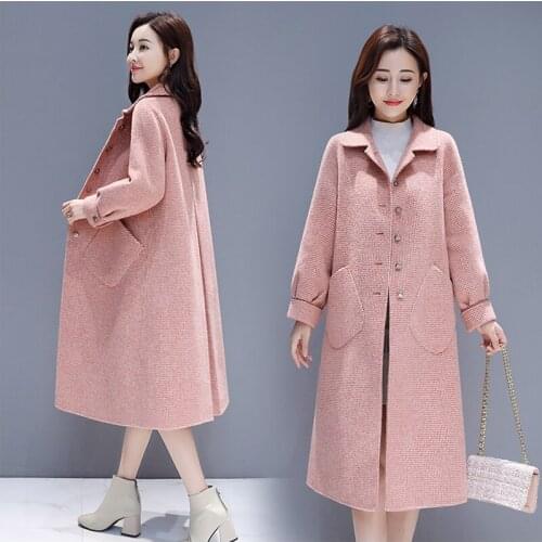 Women Woolen Coat Pink Jacket 2020 Autumn Korean Fashion Temperament Cape Coat Ladies Loose Outerwear Female Chaqueta Mujer Z704