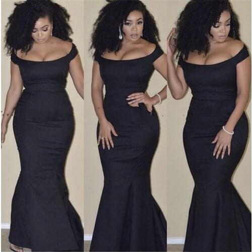 E JUE SHUNG Sexy Black Mermaid Evening Dresses Scoop Neckline Lace UP African Prom Gowns Formal Party Dresses vestidos de Festa