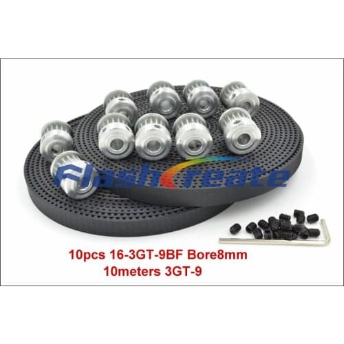 10pcs 16 Teeth 3GT Pulley Bore 8mm + 10meters 3GT Rubber Timing Belt Width 9mm GT3 timing belt pulley 3D Printer Parts