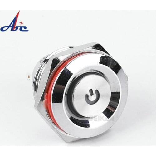 16MM Reset With Power Symbol Illuminated Short Waterproof Metal Push Button Switch