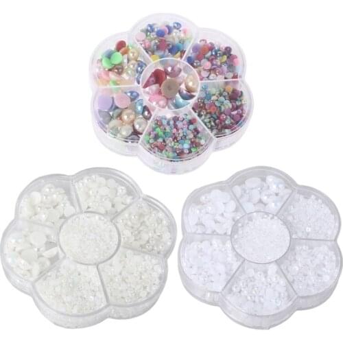 1800 Pcs Mixed Size DIY Half Pearl Beads 3-12mm Assorted Beads Flat Back Plastic Craft with Storage Box for DIY Jewelry