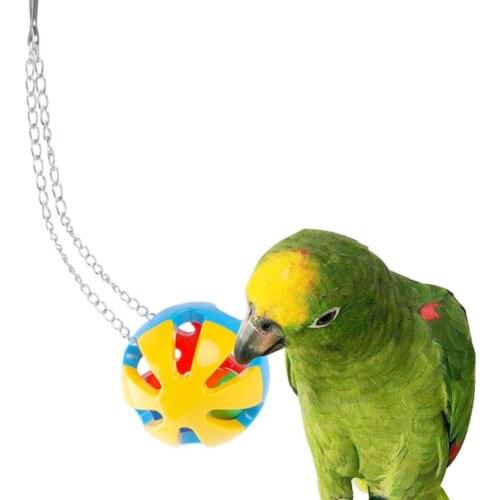 2PCS Kapmore Bird Hanging Balls Colorful Plastic Parrot Toys Bird Toy Balls with Bell Hanging Swing Chain Toy Parakeet Chew Toy