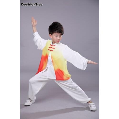 2021 kids chinese traditional kungfu uniform martial arts sets hanfu wushu boys girls performance taichi clothing for children