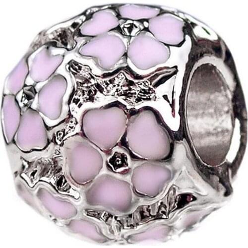 2021 Pink Rhinestone DIY European Flower Alloy Beads Fit Original Bracelets Jewelry Findings White Pink Crystal Beads Charms