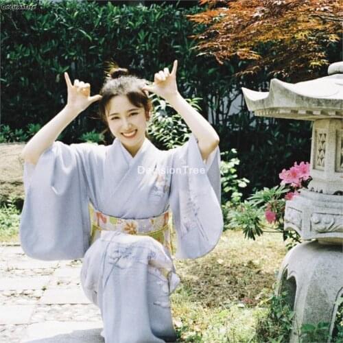 2021 women kimono dress japanese style haori crane sakura yukata vintage japan party performance samurai cosplay costumes