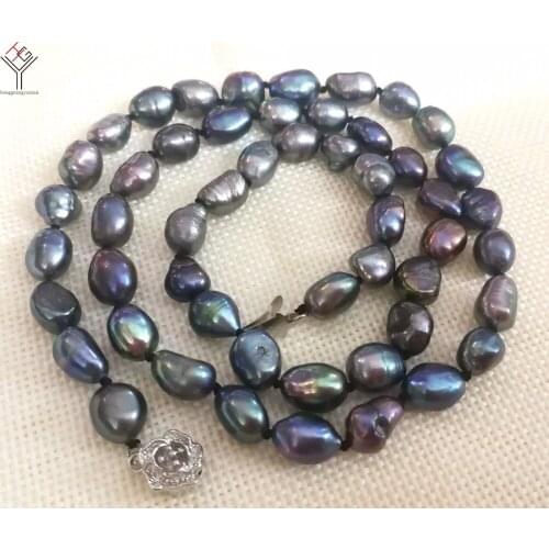 33'' 85cm Women fashion Jewelry 11mm black colors baroque pearl Necklace flower clasp natural freshwater pearl gift