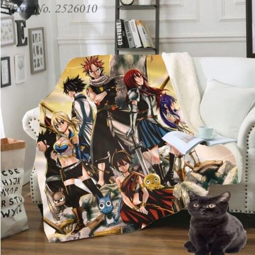 Throw blanket Japan Anime Fairy Tail 3D Velvet Plush Blanket Bedspread For Kids Girls Sherpa Blanket Couch Quilt Cover Travel 09