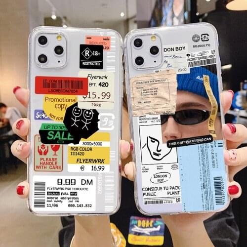 Fashion Stamp Label Barcord Clear Case For Xiaomi Redmi Note 10 9 8 8T S 7 5 6 Mi 11 10T Lite Pro Poco F3 M3 X3 NFC Pro TPU Bags