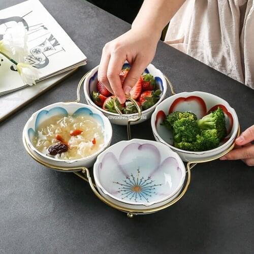 Phnom Penh Dessert Bowl Fruit Salad Bowl Japanese Tableware Creative Cute Flower Ceramic Snack Platter Fruit Fork Storage Bottle