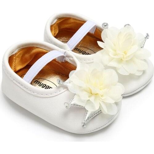 Autumn PU Infant Princess Shoes Flower Crown Baby Girl Shoes Newborn Soft Bottom Baby Shoes First Walkers