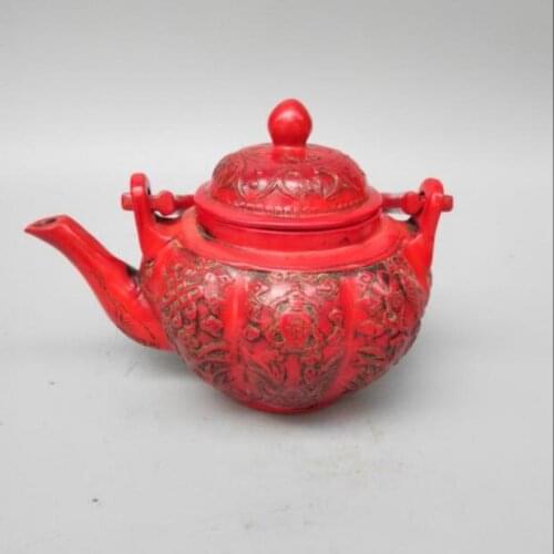 Chinese imitation red resin double fish China knot teapot