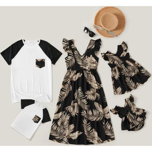 PatPat New Mosaic Family Matching Sets(Leaf Flounce Tank Dresses - Raglan Sleeve Tops - Rompers)