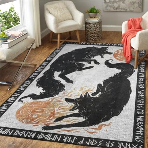 Viking Tattoo Wolf 3D Printed Carpet Mat for Living Room Doormat Flannel Print Bedroom Non-slip Floor Rug 04