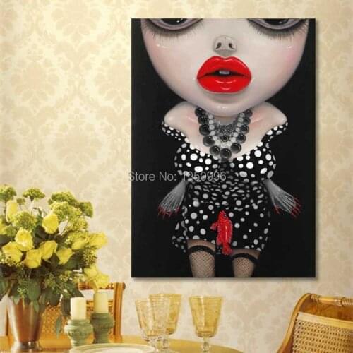 Beautiful lady sexy cloth elegant skin dream girl red mouth big eye picture handmade wedding decor wall art oil painting canvas