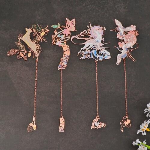 New Retro Chinese Style Metal Bookmark Tassel Pendant Book Clip Pagination Mark Stationery Student Gift School Office Supplies