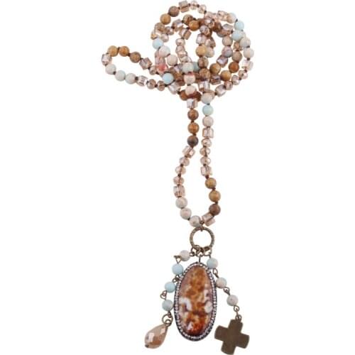 RH Fashion Bohemian Jewelry Accessory 6mm Natural Stones Crystal Knotted Pave Stone Pendant Necklace Women Gift Dropshipping