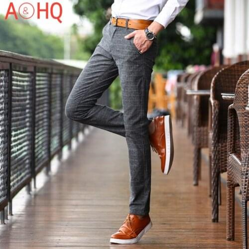 Men Suit Pants Classic Straight Length Formal Stretch Plaid Dress Pants Men Slim Fit Suit Pants for men Suit Trousers