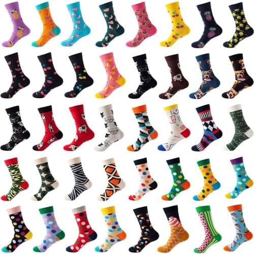 1pair Combed Cotton Fashion Hip Hop Man woman Socks Harajuku fruit Skateboard oil painting animal Happy Socks Funny Sokken