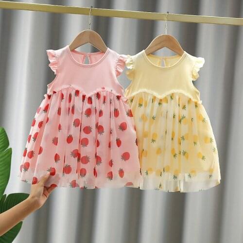 2021 New Summer Girl Dress Pure Cotton Sweet Dress Western Princess Net Gauze Flying Sleeves Girls Clothing