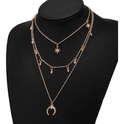 HOCOLE Brand New Bar Chain Chokers Star Moon Necklace Rhinestone Statement Long Strip Pendant Necklaces Wedding Event Jewelry