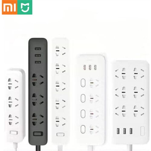 Original Xiaomi Mijia Smart Power Strip 3 2A Fast Charging USB Ports + 3 Sockets Xiaomi Xiaom MI Smart Home Black With Adapter