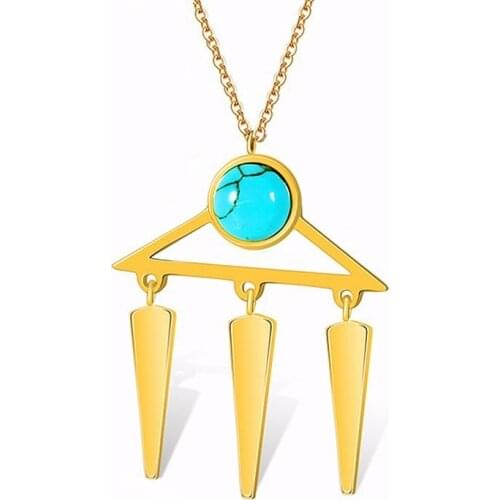 RIR Stainless Steel Blue Stone Triangle Geometric Necklace Creative Design Ladies Jewellery Necklace Dance Party Gifts