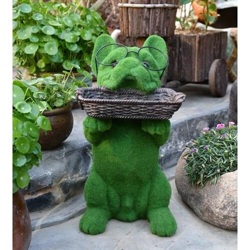 Outdoor Flocking Dog Storage Resin Accessories Garden Balcony Sculpture Crafts Courtyard Landscape Villa Ornaments Decoration