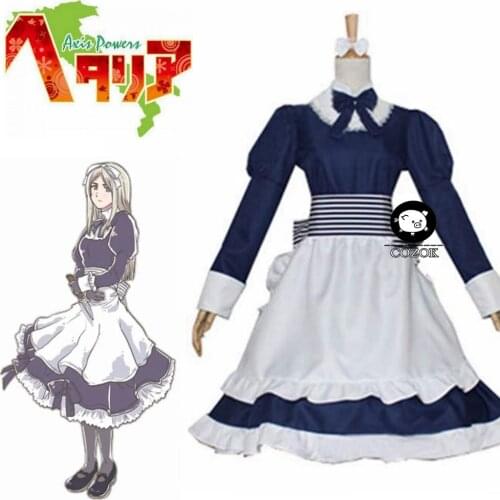 Anime Axis Powers Hetalia Cosplay Natalia Alfroskaya Cos Halloween Full set 6in1(Dresses+Bow+Tie+Girdle+Headdress)