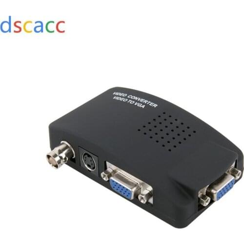 DSCACC Portable BNC to VGA Video Converter Composite S-video Input to PC VGA Out Adapter Digital Switch Box For PC MAC 50set/lot