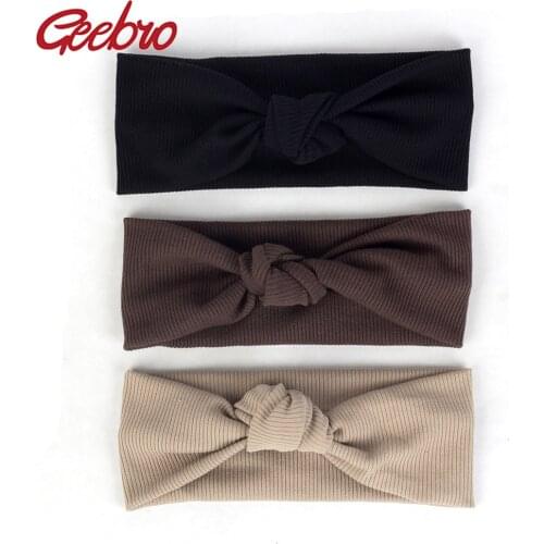 Geebro Woman Summer Fashion Knotted Cotton Stretch Headbands Ribbed Sport Headbands Ladies Girls Yoga Hair Band Accessories