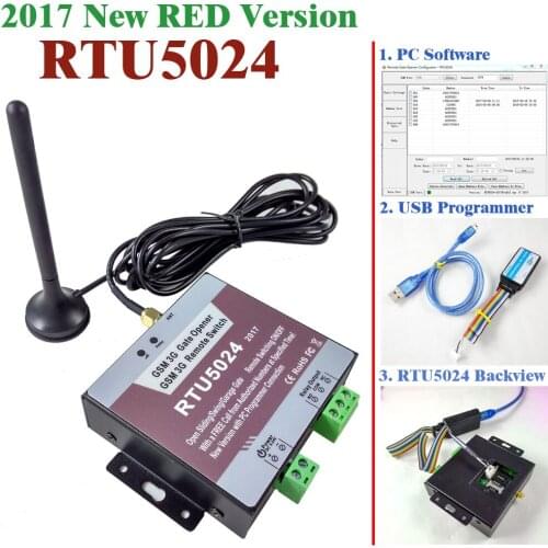 Free shipping 2017 New RTU5024 GSM Gate Opener Relay Switch Remote Access Control Wireless Sliding gate Opener USB programmer