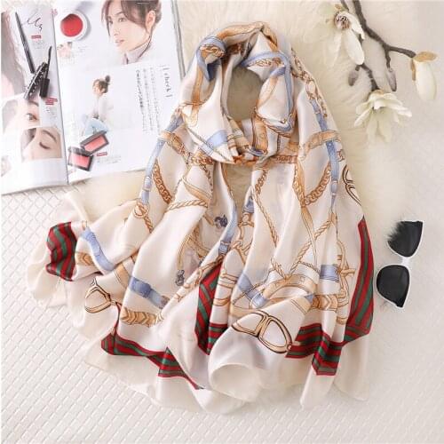 Scarf Spring Summer Autumn New Korean Version Of Flowers Elegant High-End Imitation Silk Female Decorative Shawl Beach Towel