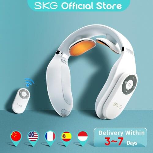 SKG Neck Massager 4098 Remote Control EMS Electric Pulse Smart Massager For Neck Cervical Pain Relief Protector For Home Office