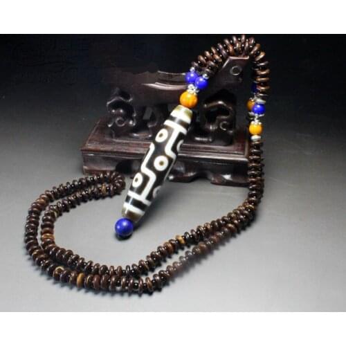 Vintage Tibetan Dzi Bead Pendant 9 Eyes Amulet Hanging Coconut Shell Necklace Bless Talisman