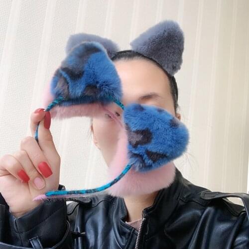 Women Girls Real Rex Rabbit Fur Hair Band High QUality Beautiful Halloween Cat Ears Cosplay Ear Costumn Headwear