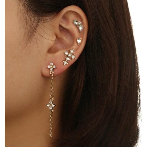 HI MAN 4Pcs/Set European Mixed Micro-Inlaid Crystal Cross Drop Stud Earrings Women Creative Church Prayer Jewelry