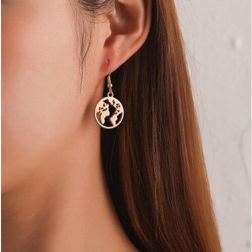 Vintage World Map Earrings Globe Earth Earrings Female For Women Jewelry