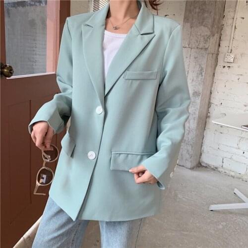New 2021 Autumn Winter Loose Single Breasted Womens Blazers Black Female Formal Jackets Elegant Casual Outerwear Tops