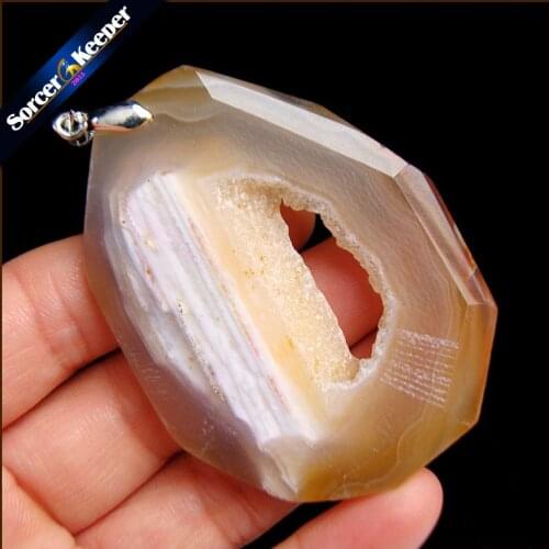 High Quality Natural Crystal Cluster Gem Stone Jewelry Polished Faceted Agates Slice Beads Pendant Necklace for Women QS1006