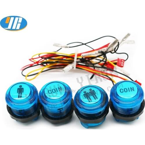 1* 1P & 2P / 2* Coin Button 28 mm Crystal glowing 5V LED Push Buttons With 3Pin Cable Arcade Cabnet Zero delay Button